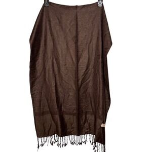 Pashmina SILK Oversize Scarf Brown Paisley Pattern Tassel Fringe Luxury Wrap